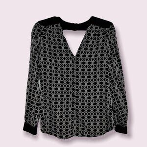 Anthropologie Bellatrix Long Sleeve Blouse Black White Cutout Womens Size Small